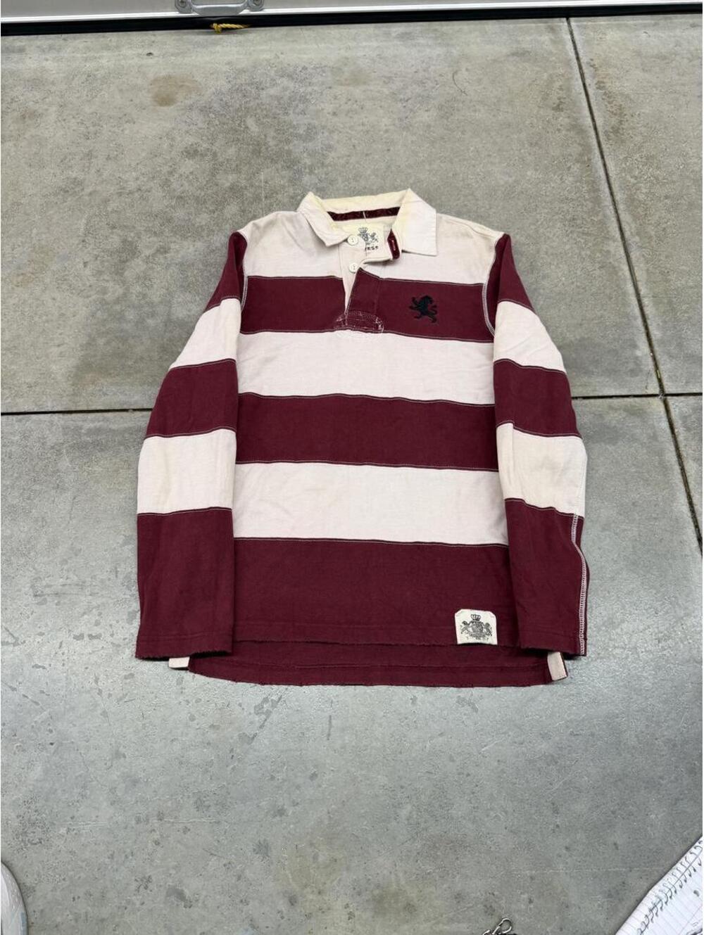vintage express burgandy and white striped rugby polo shirt size medium